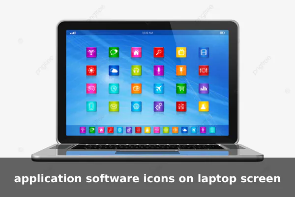 application software icons on laptop screen