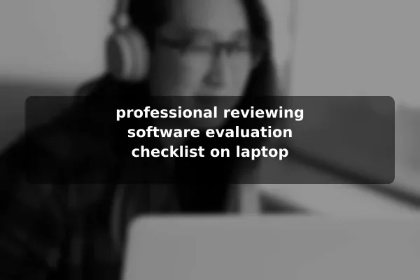 professional reviewing software evaluation checklist on laptop